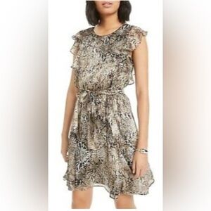 Bar lll Snake Print Dress Medium Jewel Neckline Vertical Ruffle Sleeveless